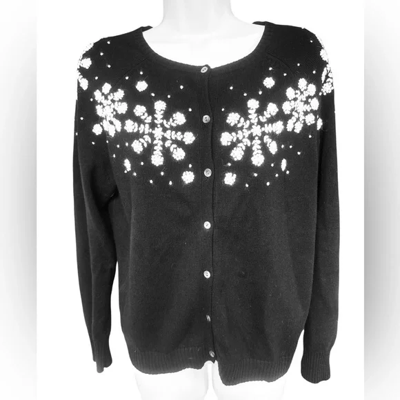 Eddie Bauer Vintage Collectibles Cardigan - Snowflakes Angora Rabbit Wool - M L - Picture 2 of 5